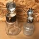 Pair of cast glass & vintage metal refresher pitcher