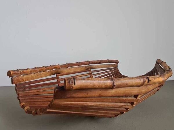 Panier bateau vintage français en bambou   Décor rustique
