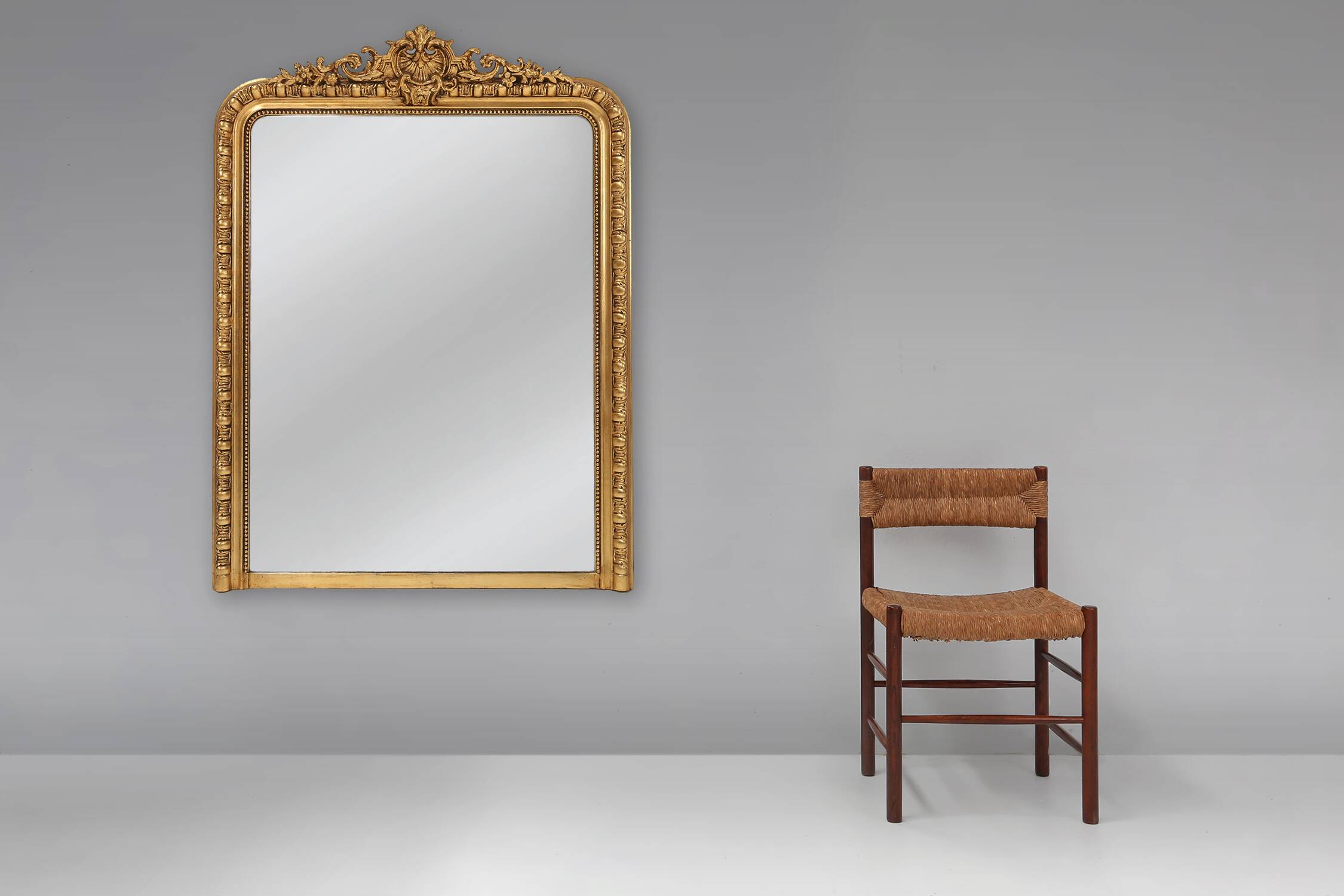 Large French antique gilt wooden chimney mirror, ca 1890