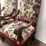 Pair of Renaissance style armchairs in solid walnut, 19th century