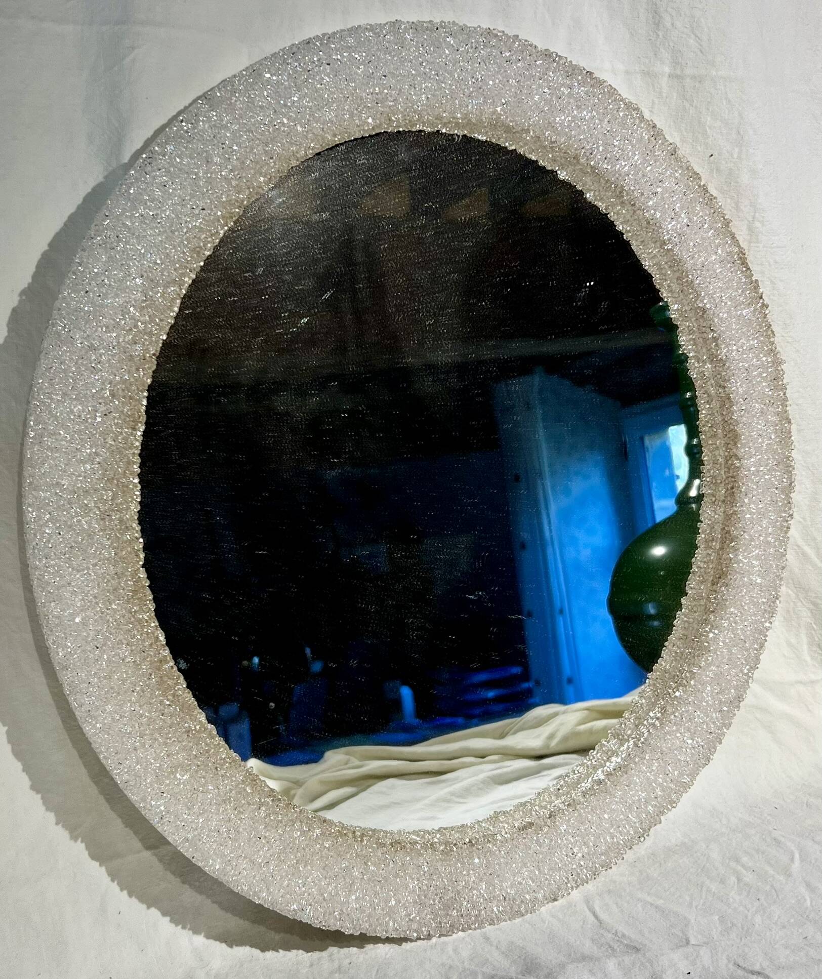 Round mirror in granite perspex, 1970s