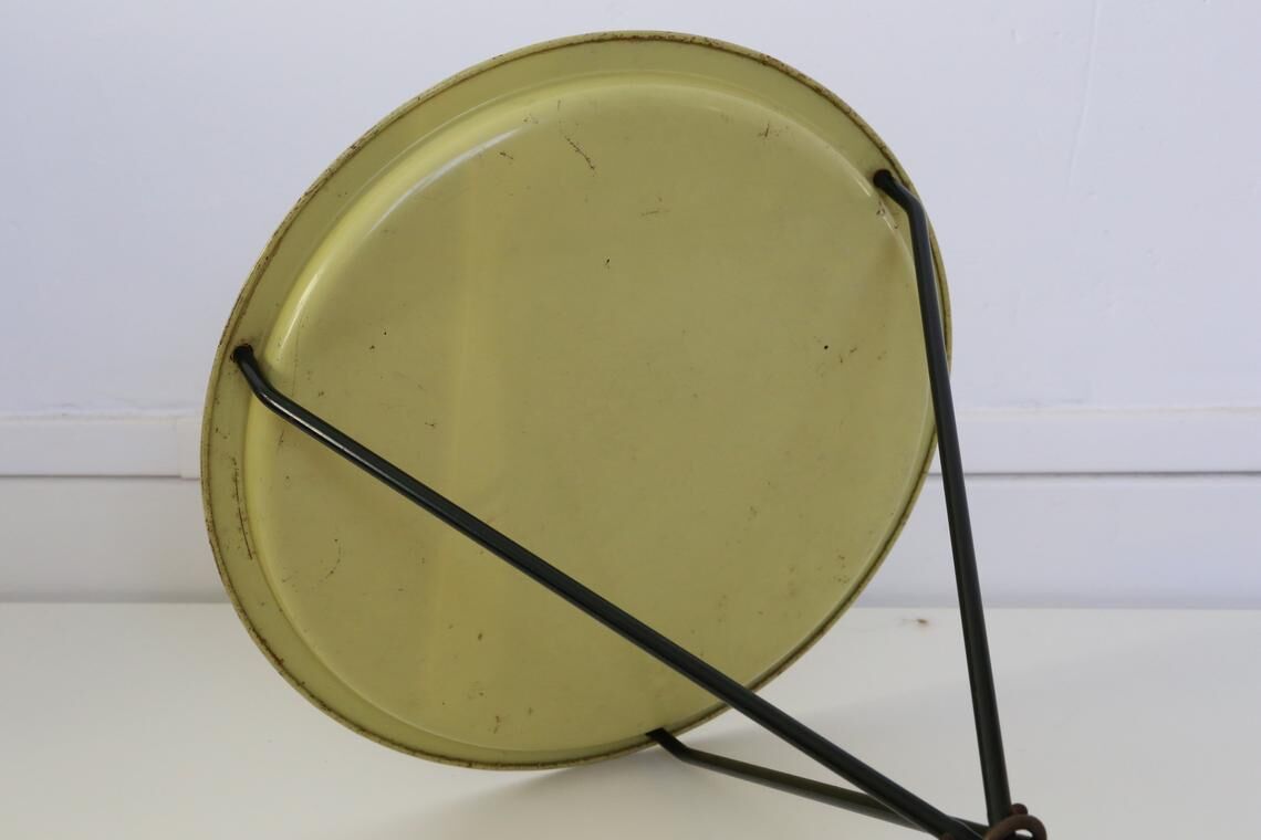 Black and yellow enamelled metal table, vintage, African Antelope motif, 1960