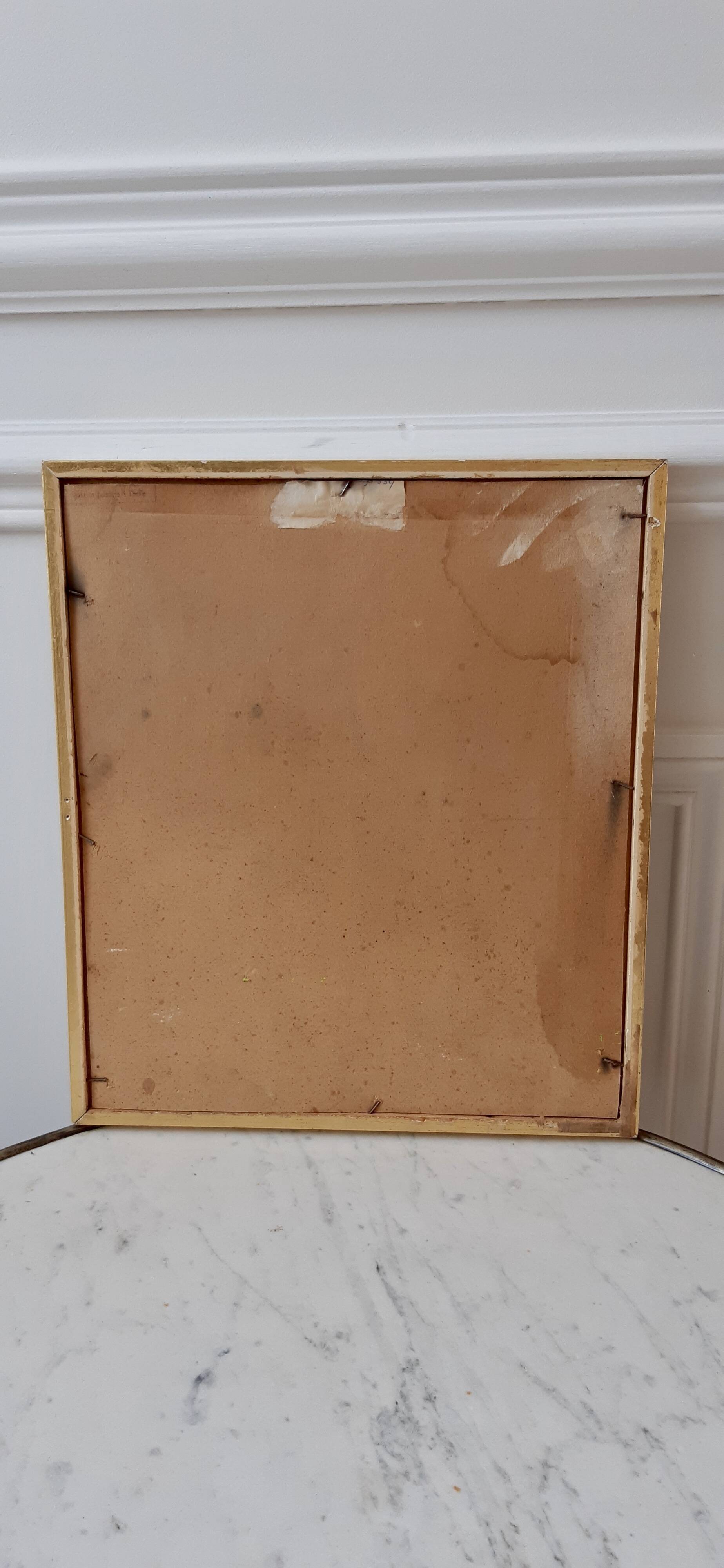 Painting / oil on cardboard framed vintage 50s
