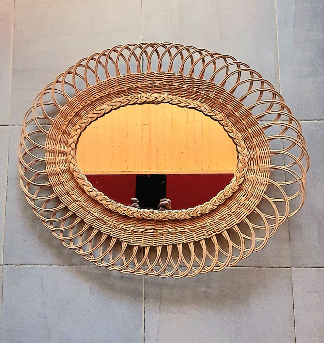 Oval woven wicker mirror 60s