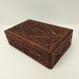 Rectangular wooden box deco hand-carved flowers