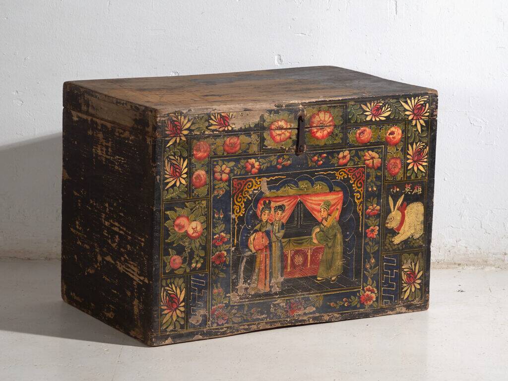 Antique Chinese chest painted in pine wood – China, circa 1900