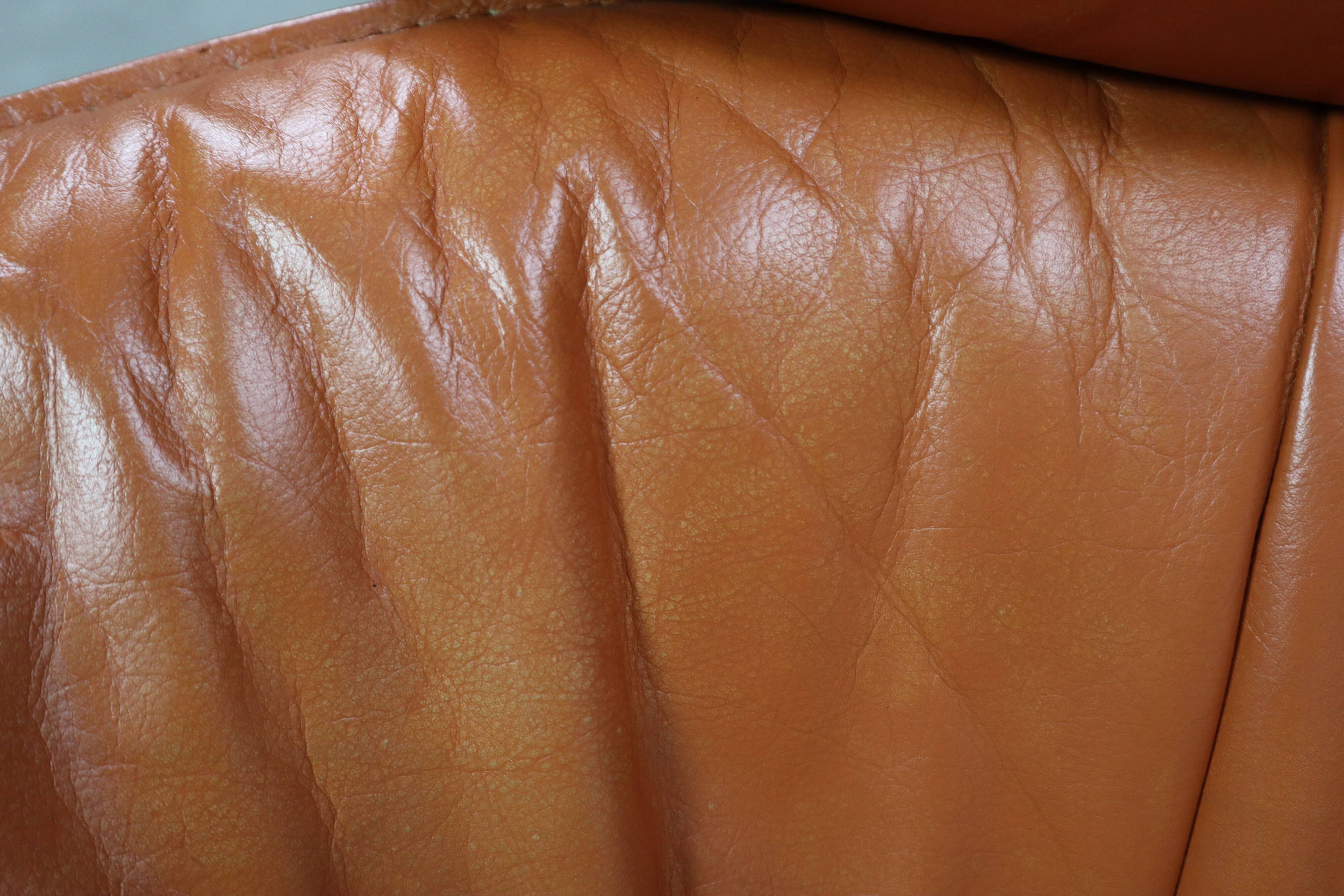 Vintage tripod lounge chair in leather, rattan and oak, Netherlands