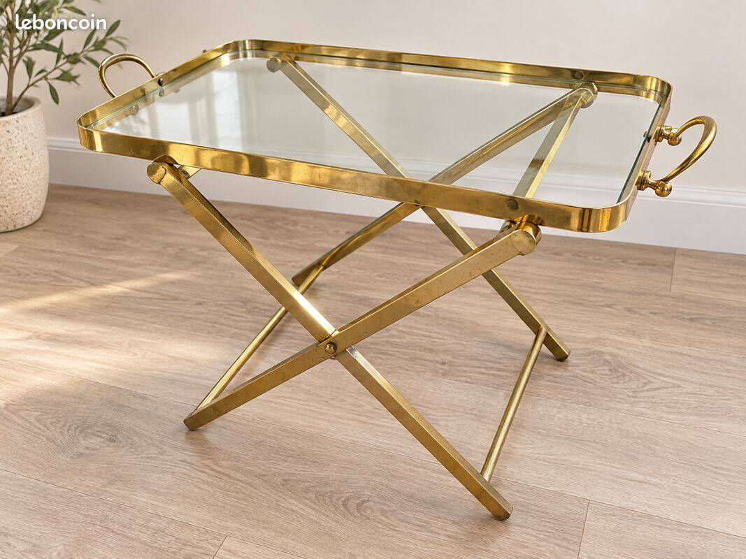 Vintage side table in gilded brass and glass – 1960s/70s