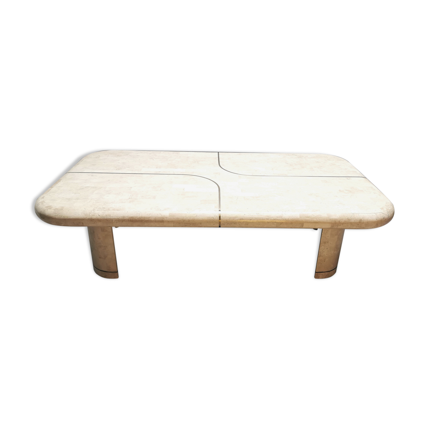 Coffee table in mosaic travertine and brass 70