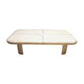 Table basse en mosaïque de travertin et laiton années 70