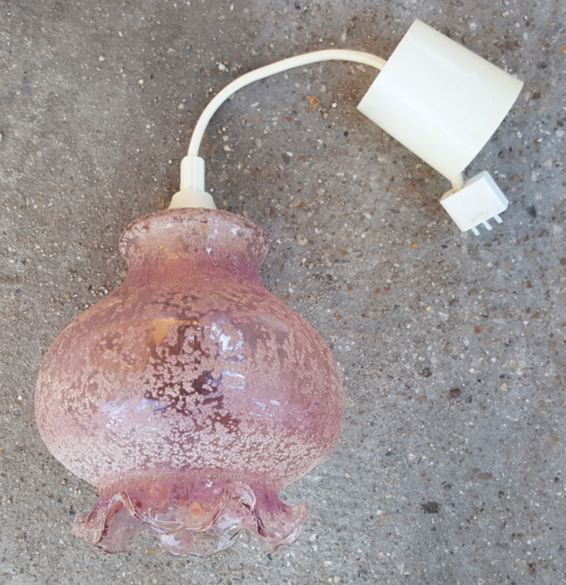 Pink glass pendant lamp, vintage, 70s