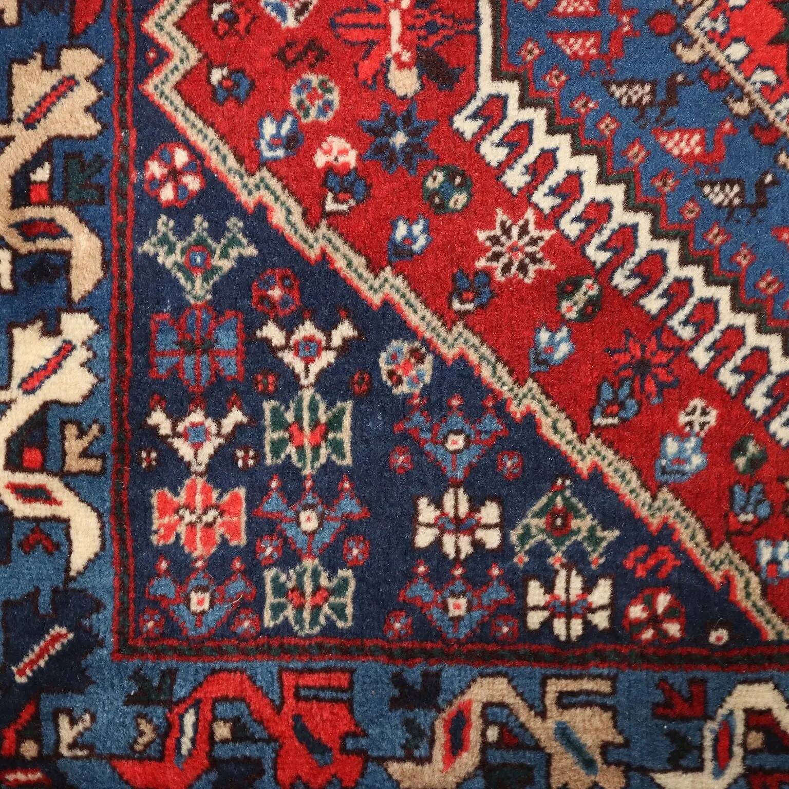 Ancient Asian wool rug, hand-knotted, 79 x 34 in.