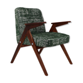 Fauteuil scandinave Space Age en bois et tissu vert