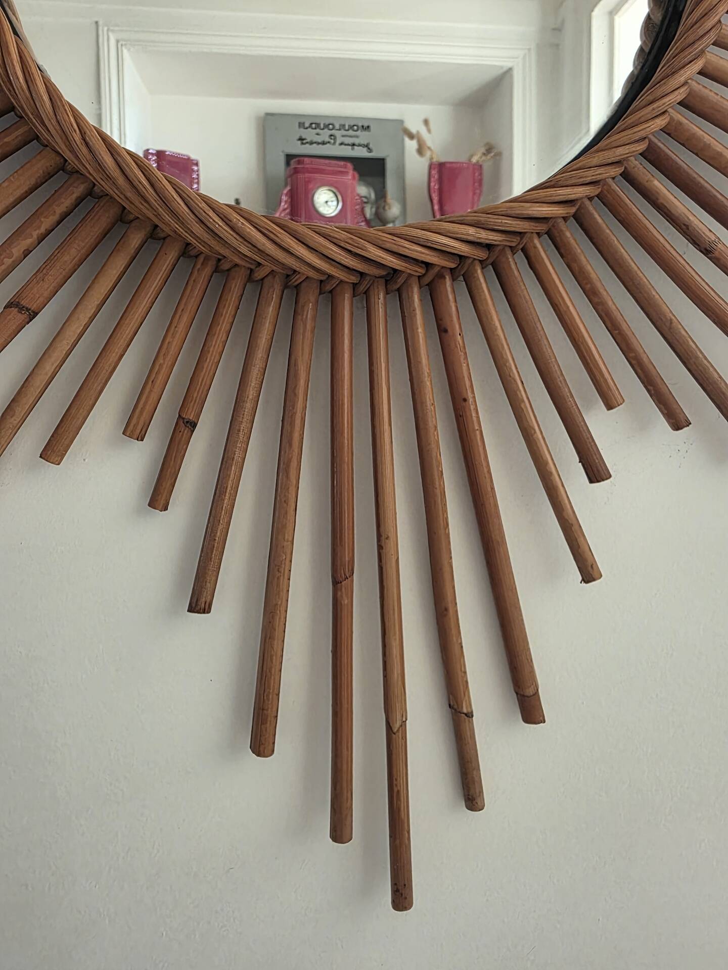 Vintage XL rattan sun mirror