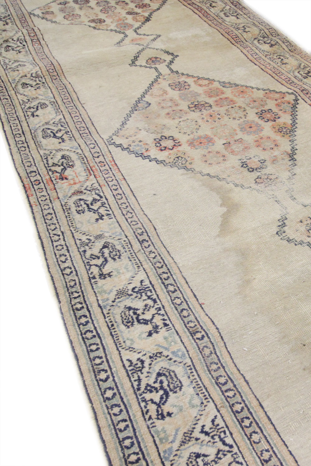 Antique Persian Carpet Handwoven Cream Wool Sarab Rug- 103x384cm