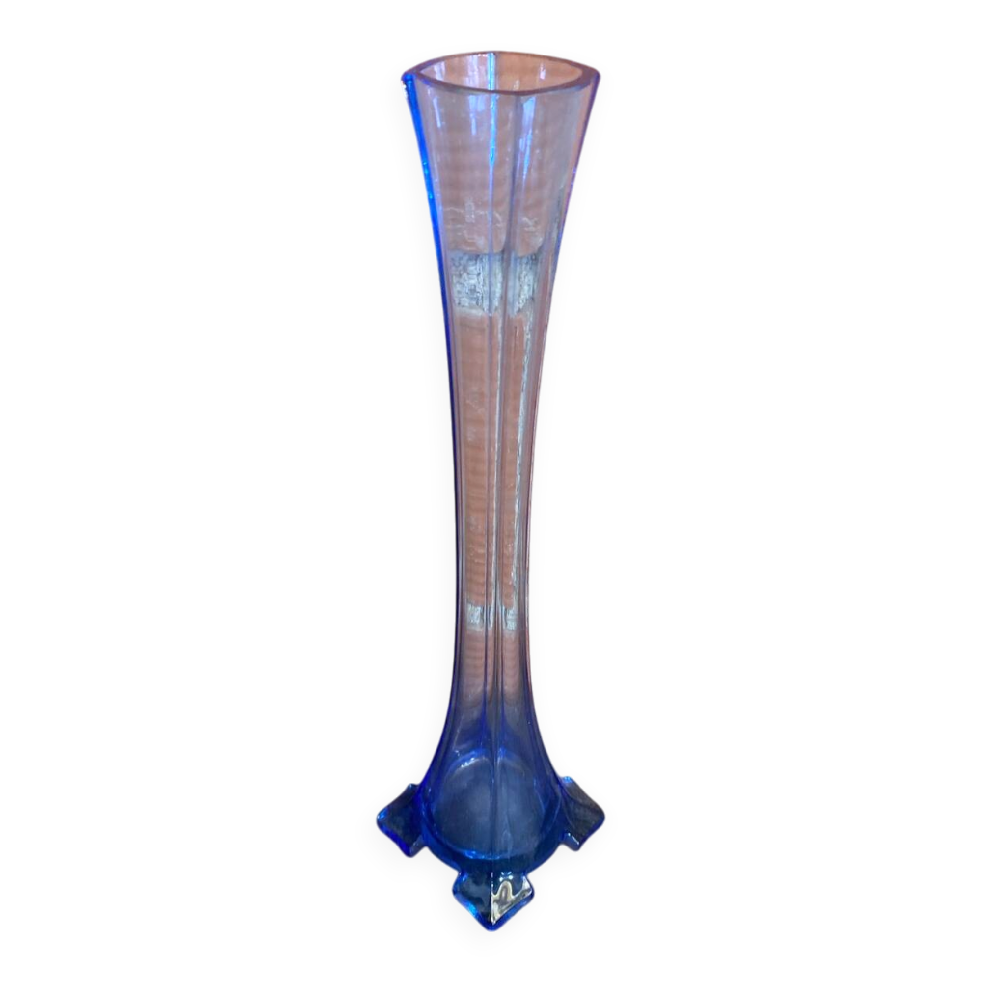 Vintage Early 20th Century Vertical Blue Glass Soliflore Vase #D755