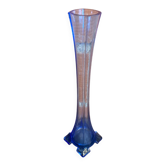 Vase Soliflore Ancien Verre Bleu Vertical Vintage Début XXeme #D755