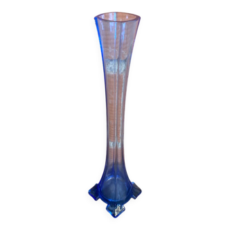 Vintage Early 20th Century Vertical Blue Glass Soliflore Vase #D755