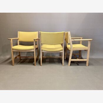 Suite de 3 fauteuils Hans Wegner "design scandinave" 1960.