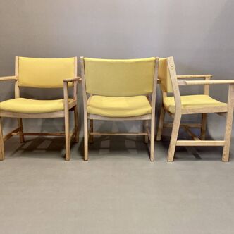 Suite de 3 fauteuils Hans Wegner "design scandinave" 1960.