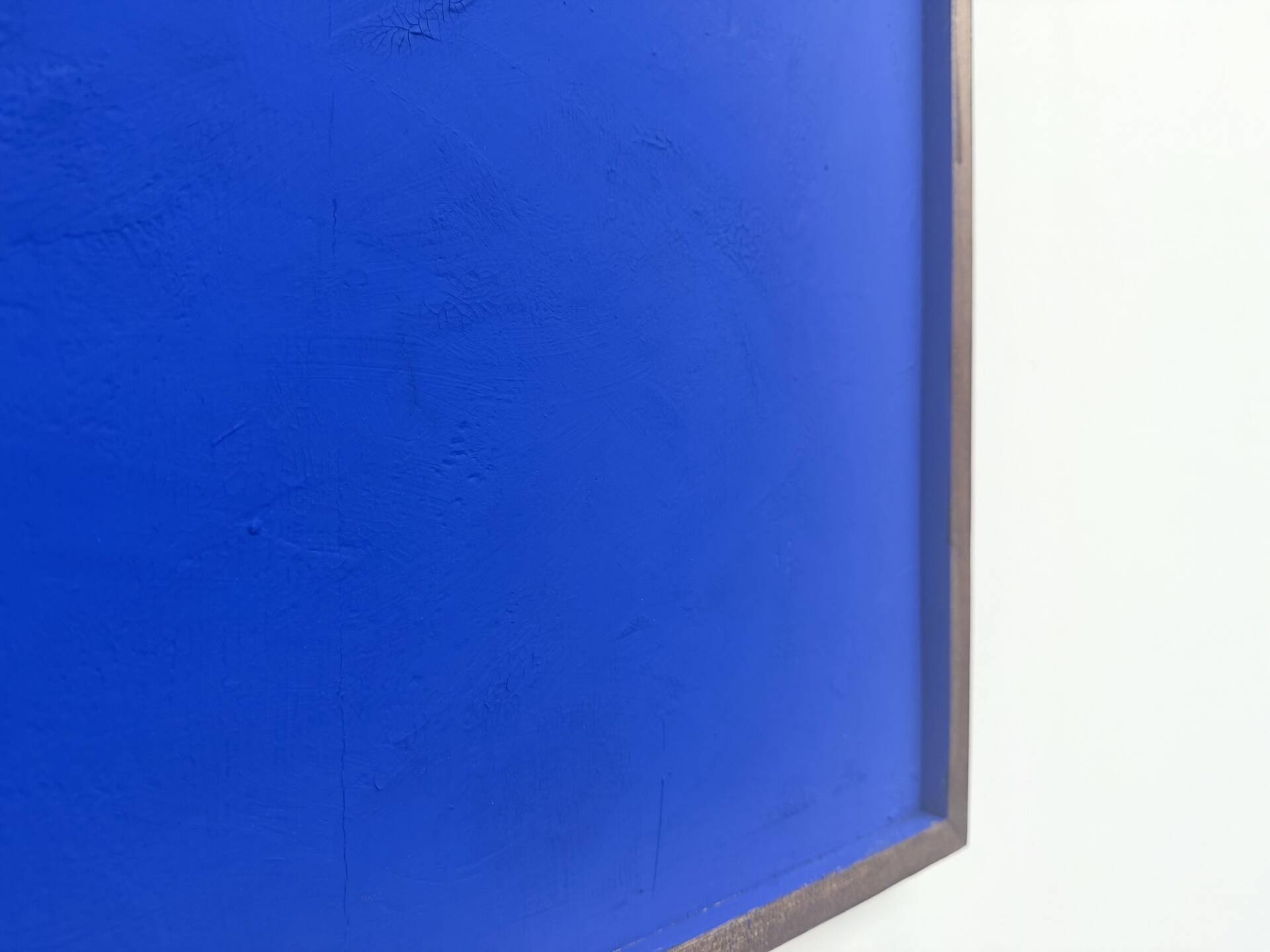 Monochrome table in ultramarine blue, acrylic on solid wood.