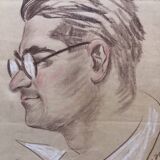 Dessin au pastel 1971 portrait homme à lunettes, signé rose ? marseille 13 bouche du rhône papier