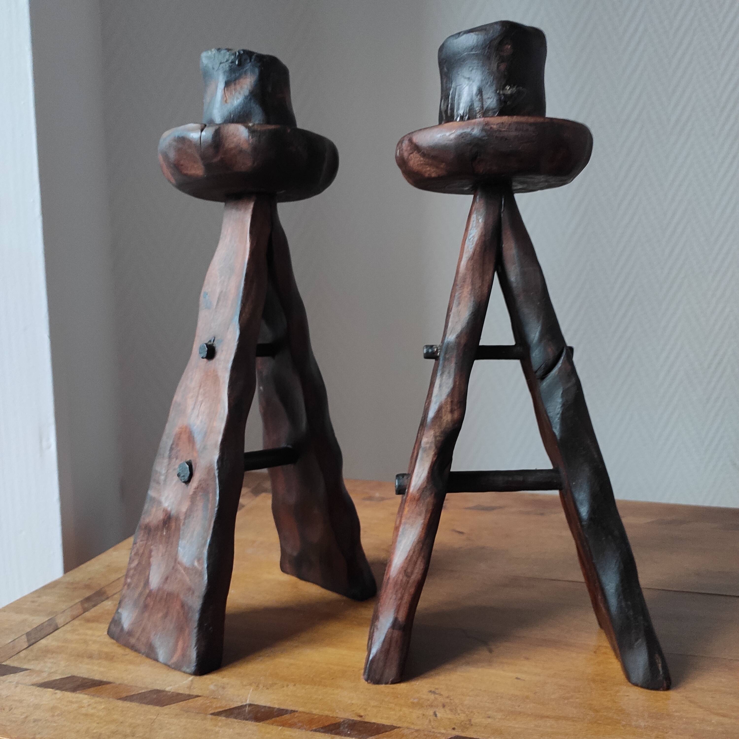 Pair of vintage brutalist candlesticks from the 1950s-60s