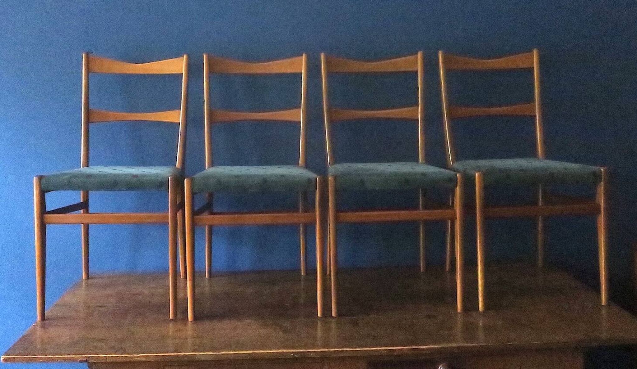 Set of 4 mid century dining chairs with chenille covers, 1960