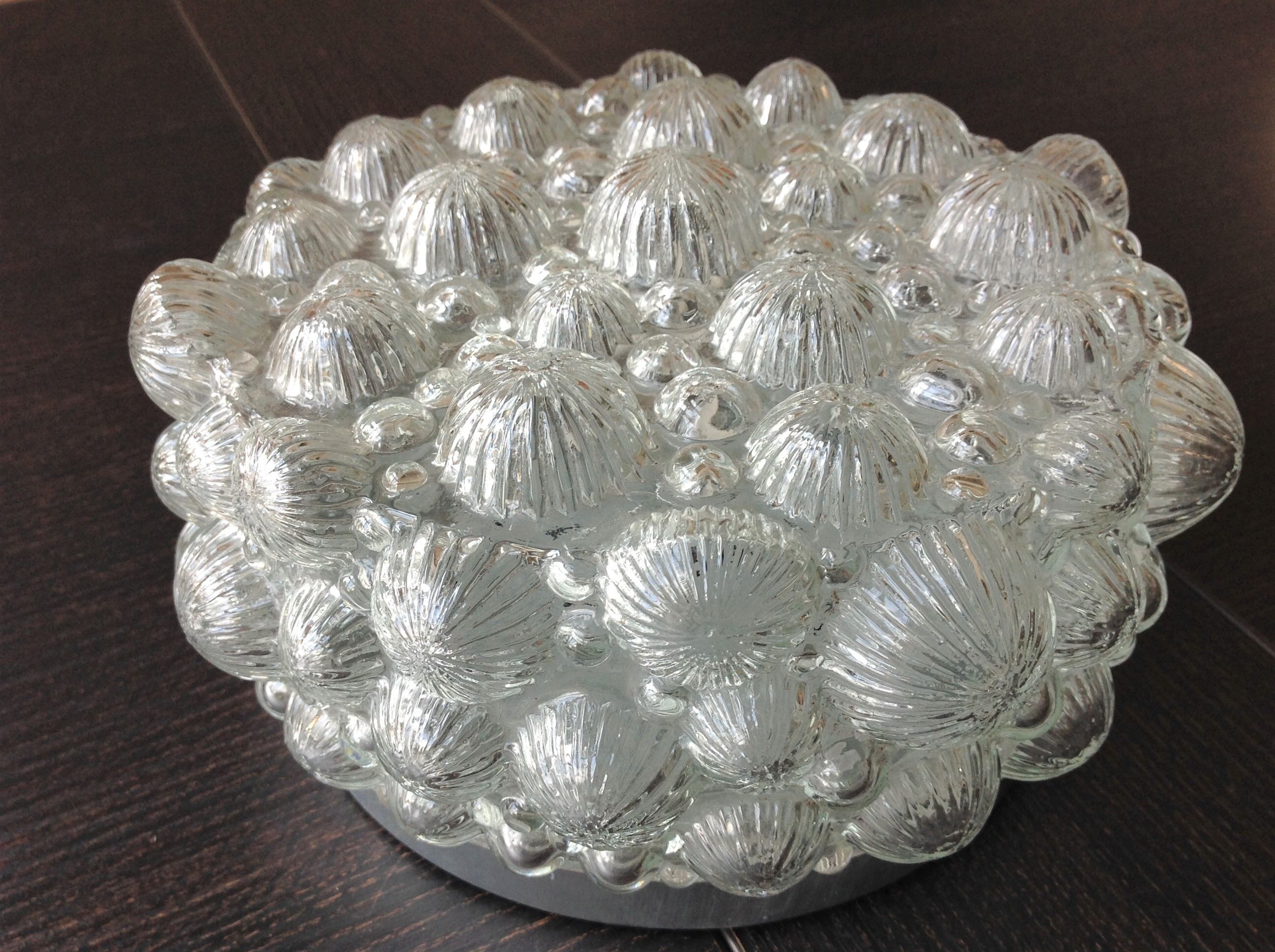 Round ceiling lamp in bubbled glass / vintage 60s-70s