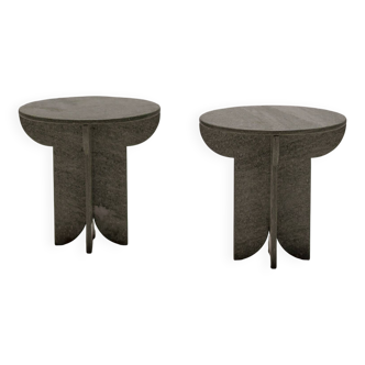 2 tables d'appoint en marbre vert, Italie 1970