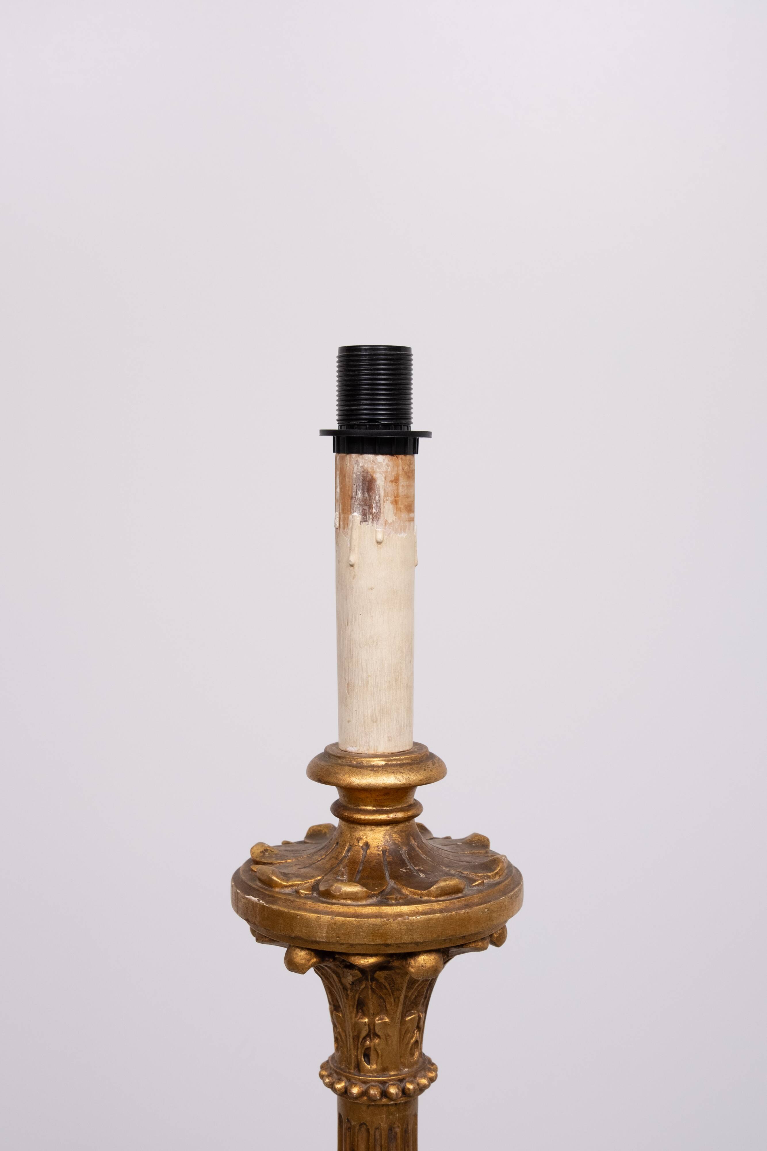 Rococo Italian Wooden Floor Lamp in Gold, 1950s