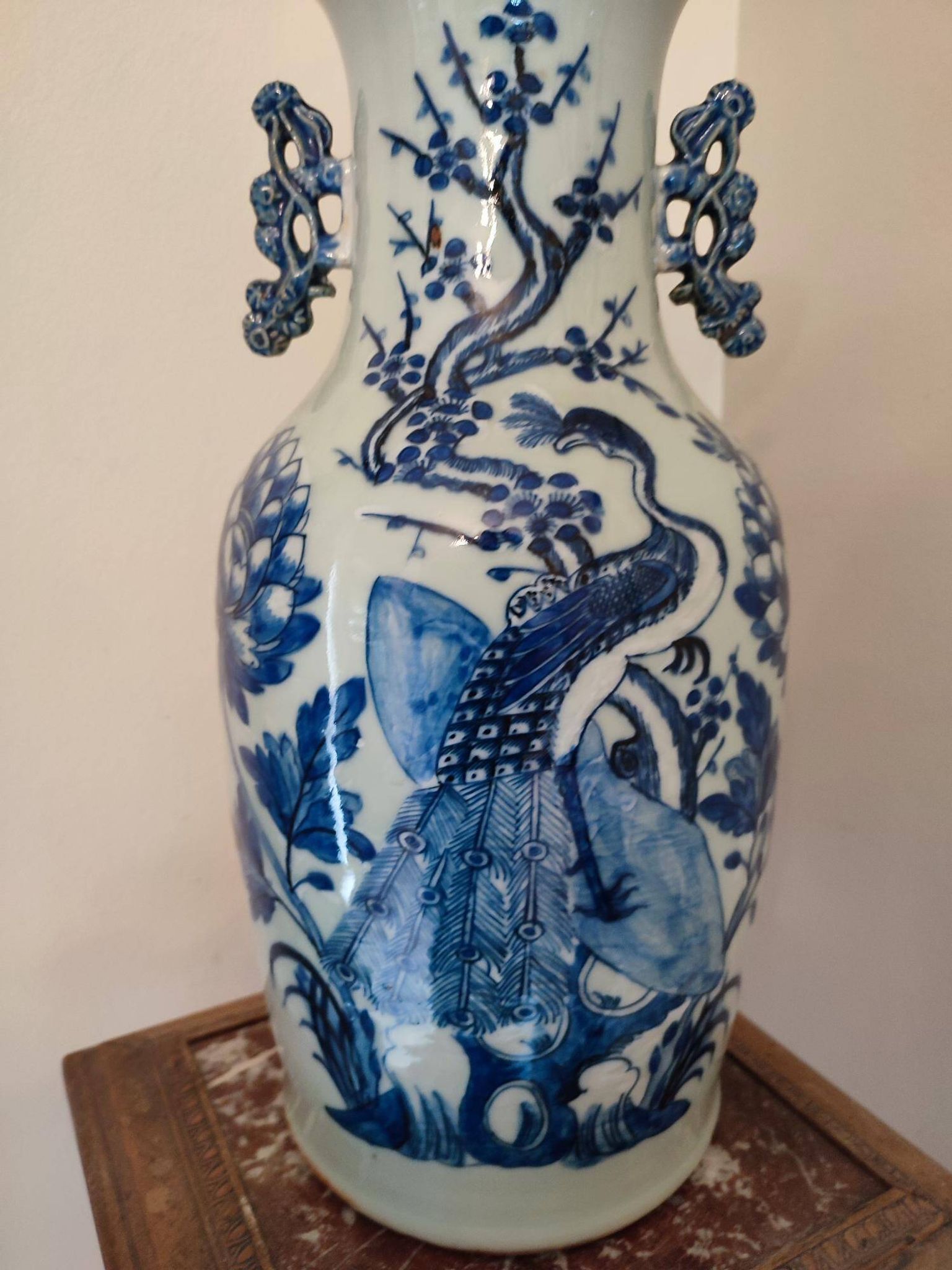 Large Chinese celadon-colored vase with animal and floral decoration, late 19th-early 20th century