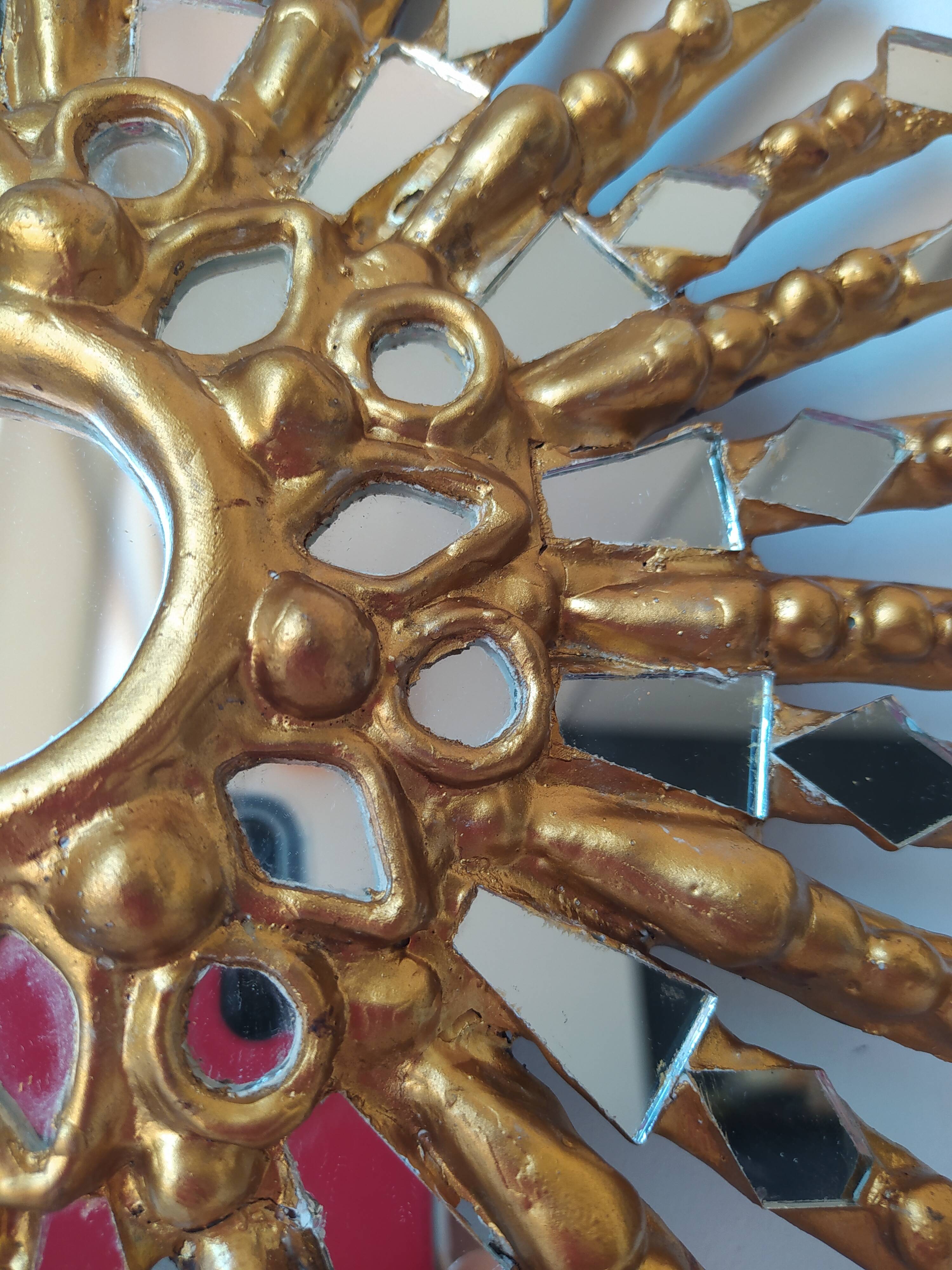 Golden wooden sun mirror 30cm
