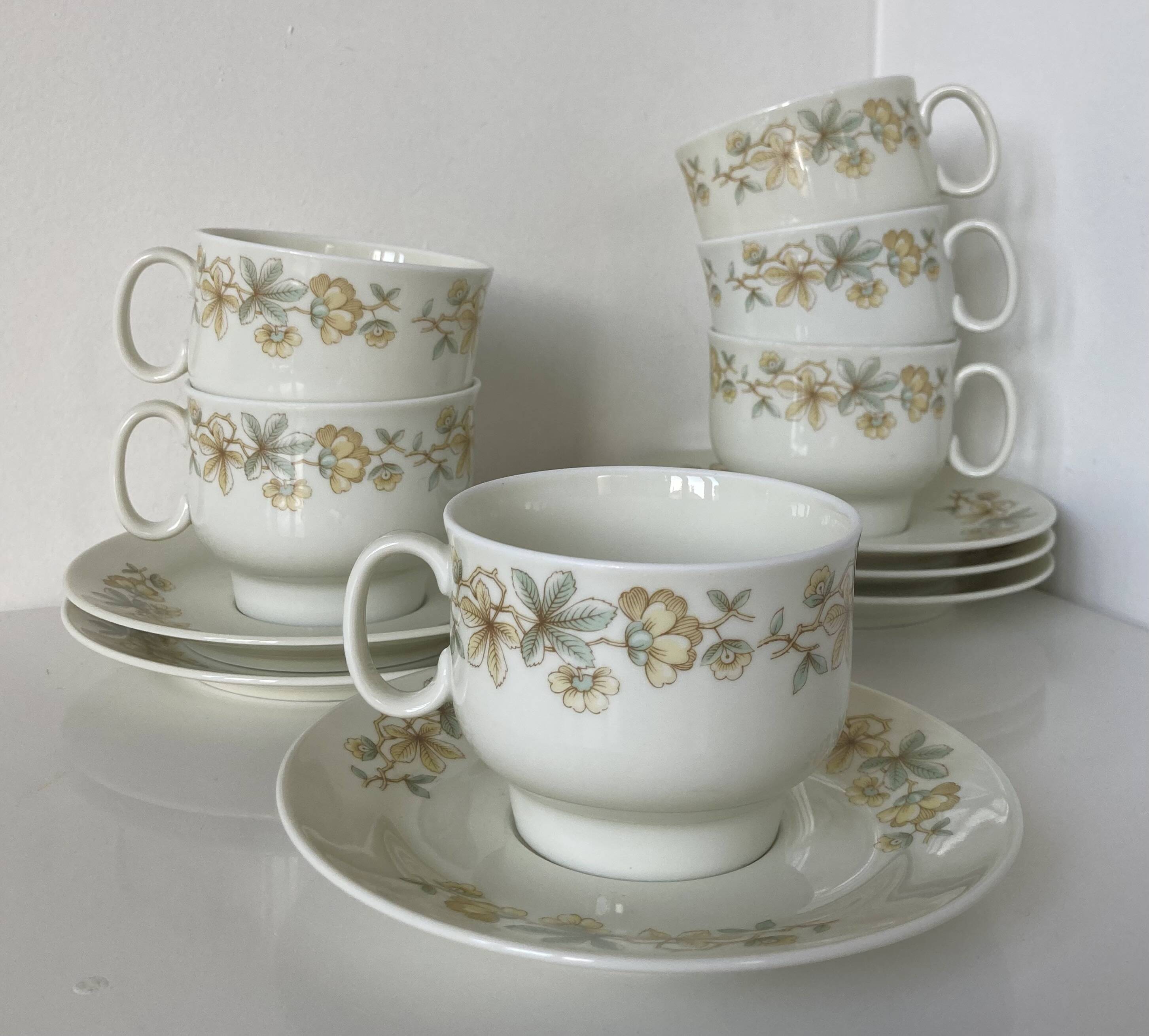 Set of six porcelain cups and saucers decorated by Richard Ginori