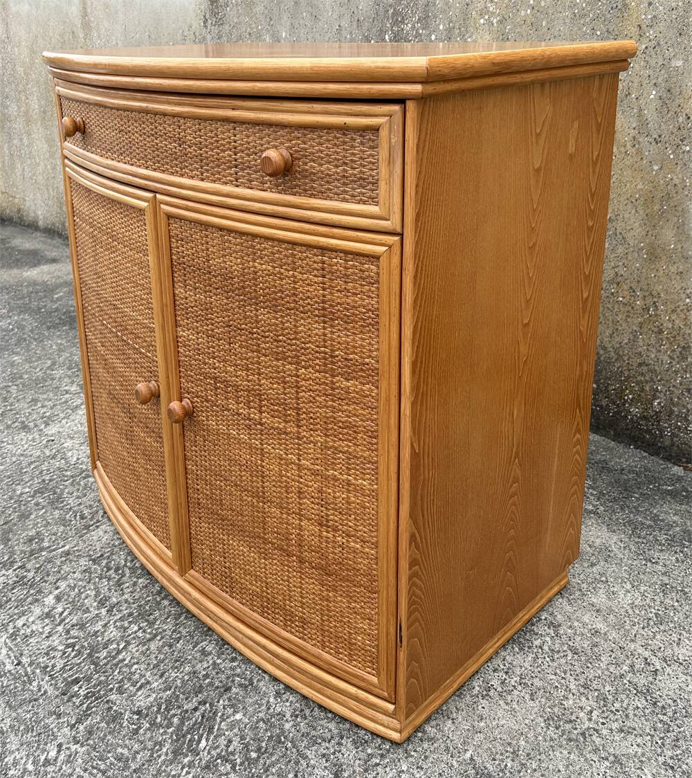 Vintage low sideboard, Exodia, bamboo and rattan, 80s