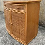 Vintage low sideboard, Exodia, bamboo and rattan, 80s