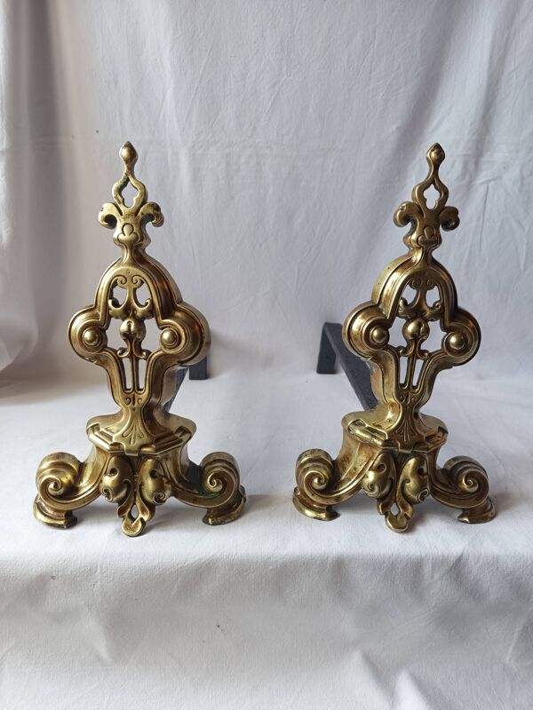 Chenet ancien bronze paire cheminée porte buches