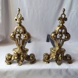 Old bronze chenets fireplace log holder pair