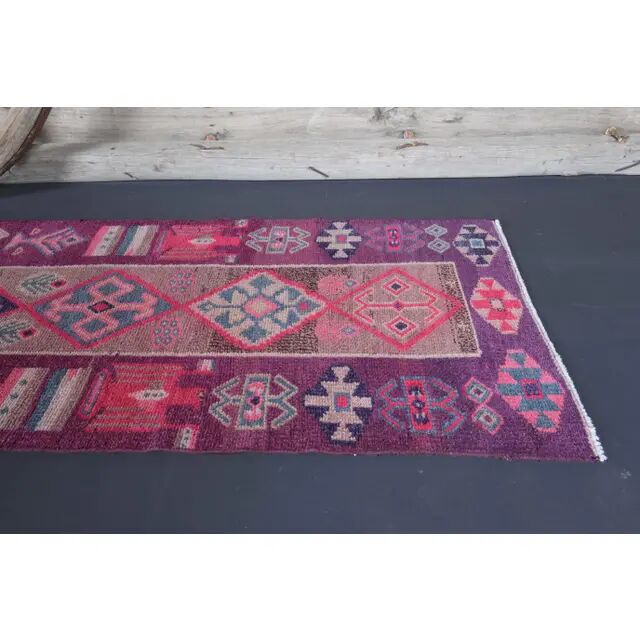 Vintage Turkish Oushak handmade wool cotton pink runner rug 79x342