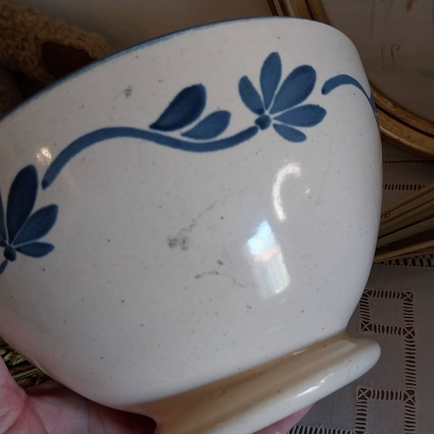 Antique very large bowl on foot Les Salins France