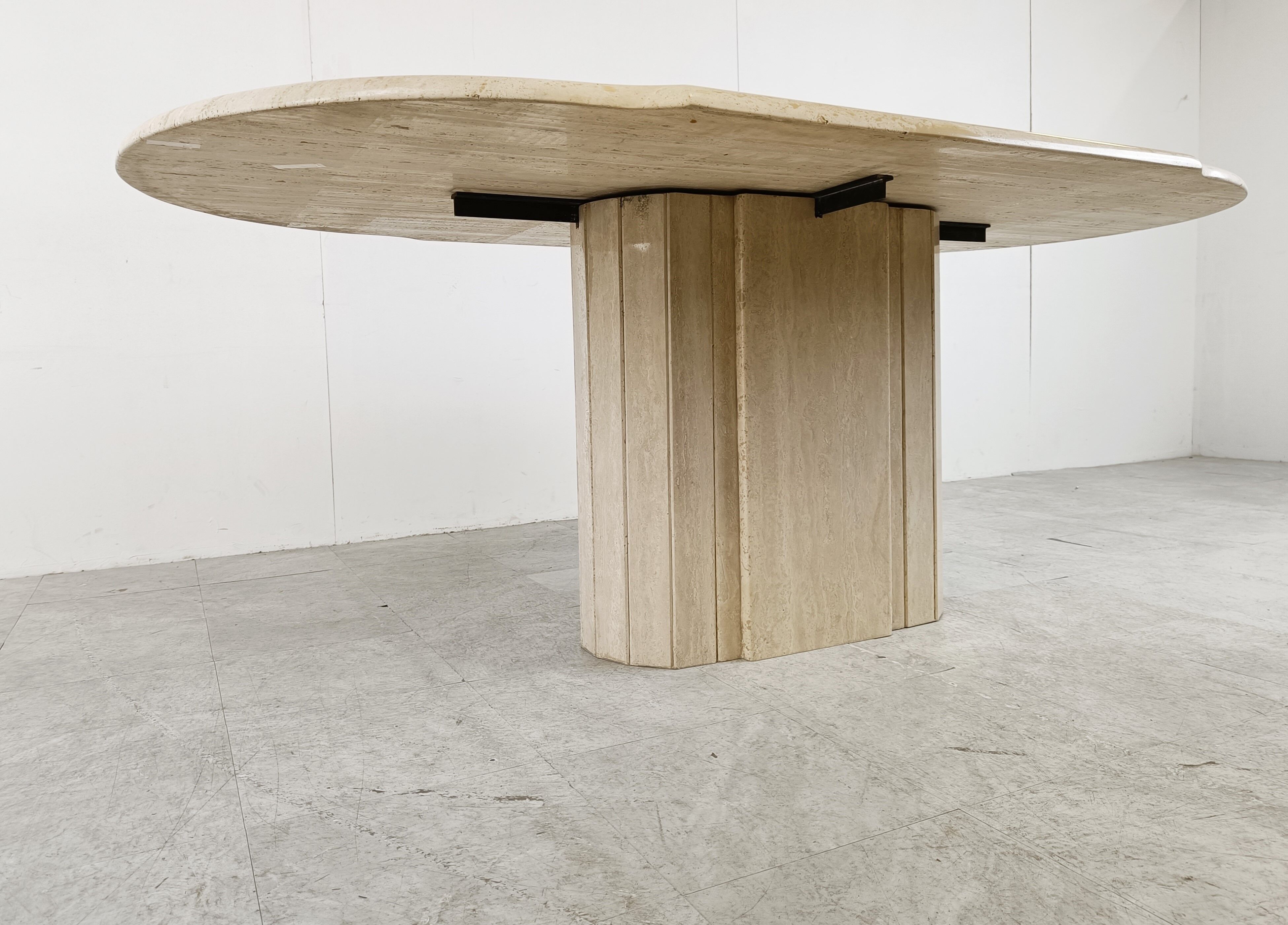 Vintage oval travertine dining table, 1970s