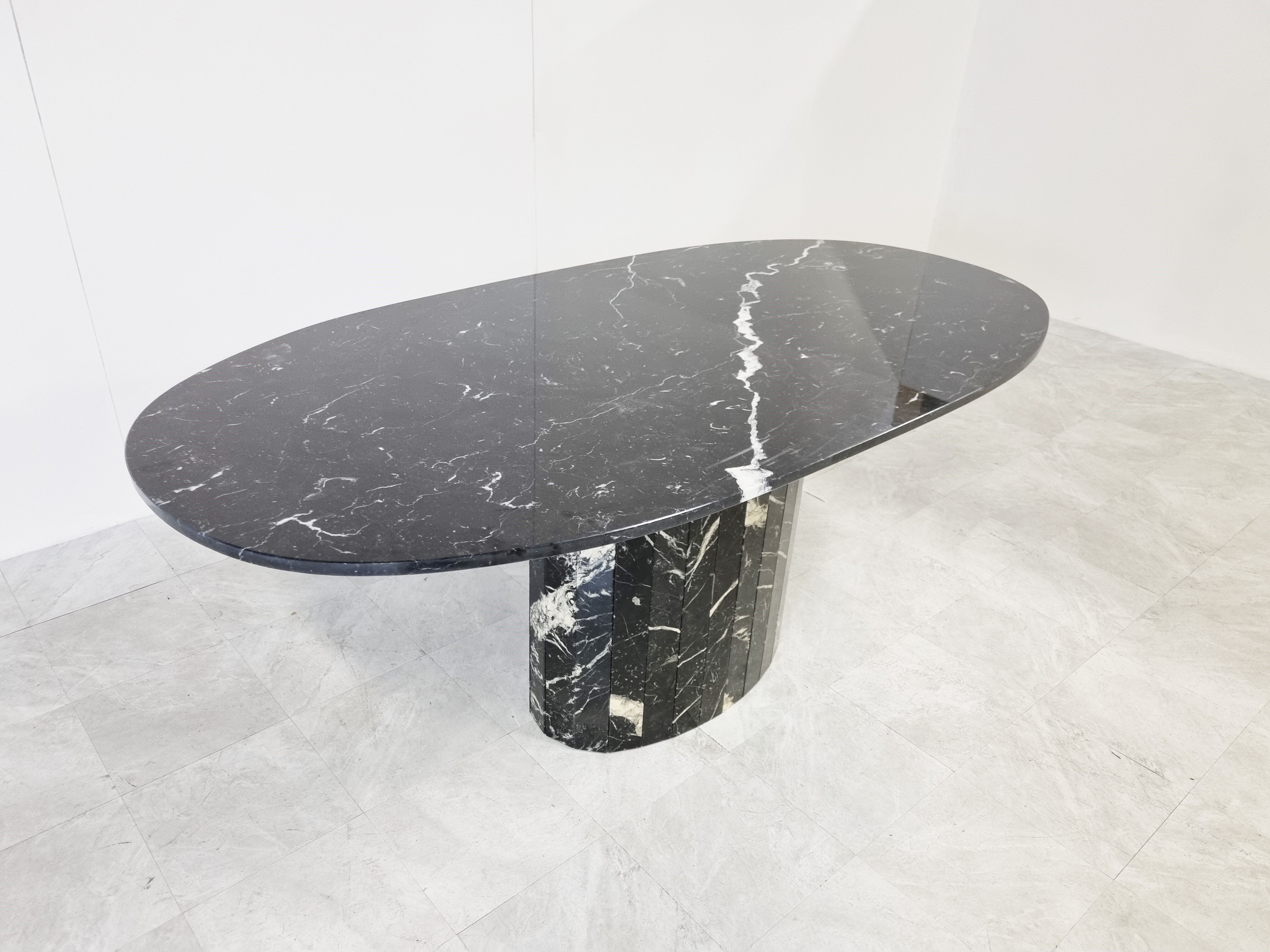 Vintage oval black marble dining table, 1970s