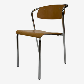 Chaise vintage en bois minimaliste des années 1980 avec design chromé
