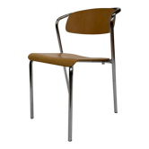 Vintage chair 1980s minimalistic wood with chrome design