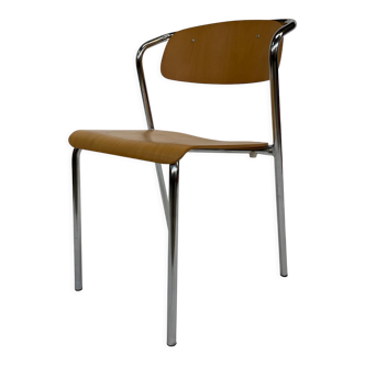 Vintage chair 1980s minimalistic wood with chrome design