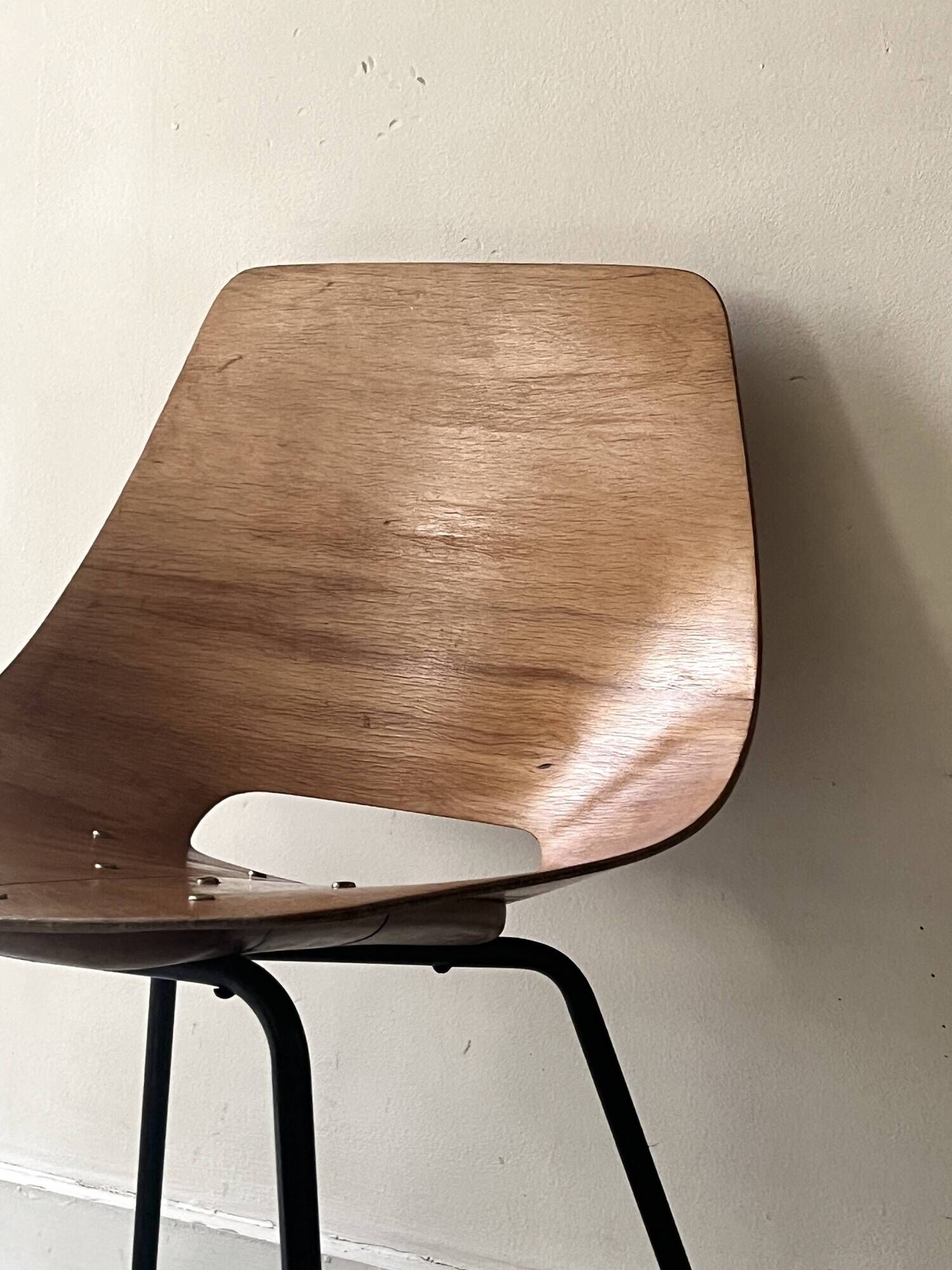 Barrel chair wood & metal by Pierre Guariche for Steiner Paris 1950