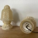 2 Lampes Art Deco Globe Verre De Clichy Jaune.