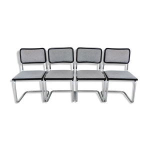 Chaises vintage design Marcel Breuer modele Cesca assise tissus gris chiné