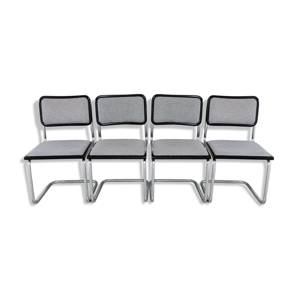 Chaises vintage design Marcel Breuer modele Cesca assise tissus gris chiné
