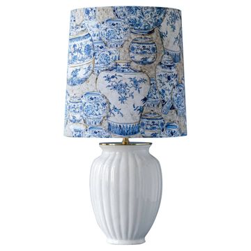 Blue and white ceramic table lamp, vintage Dutch Delftware.